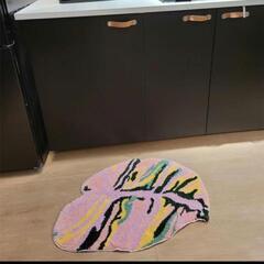 ラグ モンステラ葉形マット リーフ柄60*80cmバスマット ピンク絨毯の画像