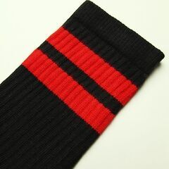 (2740) SkaterSocks (スケーターソックス) ロングソックス 靴下 男女兼用 ソックス チューブソックス Knee high Black tube socks with Red stripes style 2 (22インチ) スケボー SK8 SKATE スケートボードの画像
