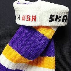 (3960) SkaterSocks ロングソックス 靴下 男女兼用 ソックス スケボー チューブソックス Knee high White tube socks with Purple-Gold stripes style 4 (22インチ) SKATE SK8の画像
