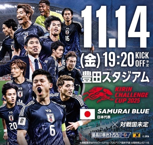 サッカー日本代表チケット　11月14日豊田スタジアム