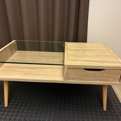 【中古】ローテーブル ガラステーブル 引き出し収納付き 幅77×奥行45×高さ37cm の画像