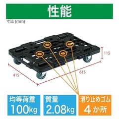 TRUSCO(トラスコ) 平台車 軽量 ルートバンメッシュタイプ 615×415荷重100kg 黒 MPK-600-BKの画像