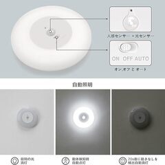LED人感センサーシーリングライト 電池式 センサーライト 廊下灯 玄関ライト 180LM 6000K 昼白色 取付簡単 配線不要 自動点消灯 直径15cm 階段 ライト 門灯/洗衣房/寝室/脱衣所/洗面所/トイレ/通路ライト 防災 節電対策 電池別売り 単個の画像