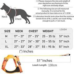 格納式犬用リーシュが1つになった犬用ハーネス、調整可能なソフトパッド入り犬用ベスト付き引っ張り防止ペットハーネス 中型犬用ハーネス、中型犬用もつれない犬用リーシュ付き。M、Lオレンジの画像