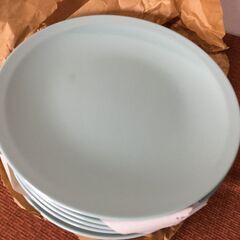 ①【昭和食器】未使用品 5枚 中華皿 31×31㎝ 大皿 器 青磁 三洋化学工業所 日本製 140℃ 業務用 店舗 ネーム入りの画像