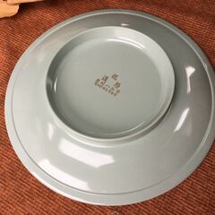 ②【昭和中華皿】未使用品 5枚 食器 中華皿 31×31㎝ 大皿 器 青磁 三洋化学工業所 日本製 140℃ 業務用 店舗 ネーム入りの画像