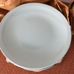 ②【昭和中華皿】未使用品 5枚 食器 中華皿 31×31㎝ 大皿 器 青磁 三洋化学工業所 日本製 140℃ 業務用 店舗 ネーム入りの画像