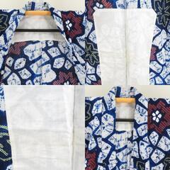 浴衣 絞り浴衣 白色ｘ紺色 居敷当有り 花模様 仕立て上がり 夏物 女性用ゆかた 綿100% レディース 夏祭り 花火大会 身丈160cm 【キモノオフ野々市若松店】の画像