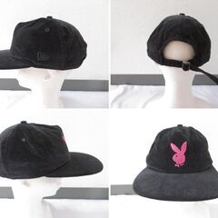 ( M-675 )NEW ERA ニューエラ THE GOLFER PLAYBOY プレイボーイ キャップ 帽子 ブラック 黒 コーデュロイ （頭囲調節可能） 中古の画像