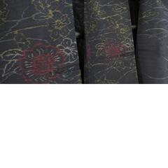 紬 着物 単衣 花模様 紺色ｘ黄色ｘ赤色ｘ多色 広衿 正絹 仕立て上がり着物 身丈165cm 【キモノオフ野々市若松店】の画像