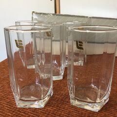 【昭和レトロ/食器】未使用品 EDEL ドリンクセット グラス 十角形/五角形 ガラスコップ ピッチャー 水差しの画像