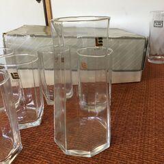 【昭和レトロ/食器】未使用品 EDEL ドリンクセット グラス 十角形/五角形 ガラスコップ ピッチャー 水差しの画像