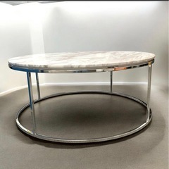 大理石ローテーブル 丸 ラウンド センターテーブル 大理石 天然 直径約100cm 高さ40cm 現状品の画像
