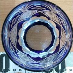 0722-259 薩摩　青被り切子　クリスタルロックグラスの画像