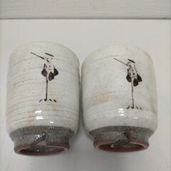 【新品】たち吉 青嵐　よろこび 夫婦湯吞み　白　グレー　鶴　 250722-10Yの画像