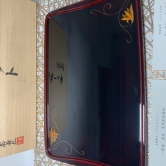 配送可能 未使用品　輪島塗　ティーセット　輪島屋善仁　タンブラー2客　一休盆　3点セット　在銘　共箱 茶道具 湯呑 湯呑　唐草蒔絵　盆の画像