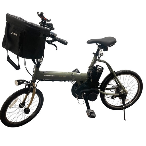 ★美品‼️Panasonic パナソニック 折りたたみ 電動アシスト自転車 オフタイム BE-ELW074 カーキ バッテリー残量5 付属パーツ多数