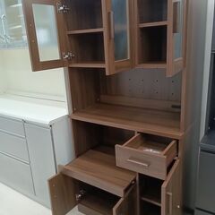 リユースのサカイ栃木店★ジモティ割あり★  食器棚 ブラウン W90×D45×H180 クリーニング済み TC9848の画像