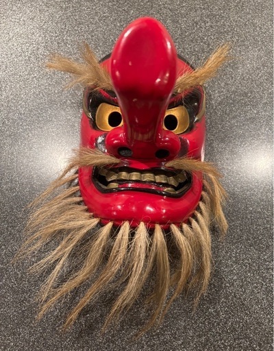 備中神楽面 猿田彦命 田邊聖祐作 木彫 お面 天狗 無形文化財