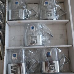 galaxyギャラクシー  　galaxyギャラクシー　ステンレスソーサー＆ホルダー付きデミタスグラス5客セット　未使用新品の画像