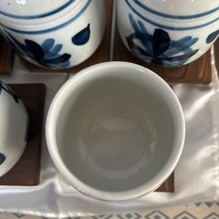 食器　茶碗蒸し　5個セット　陶器　木製台付き　　
　の画像