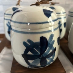 食器　茶碗蒸し　5個セット　陶器　木製台付き　　
　の画像