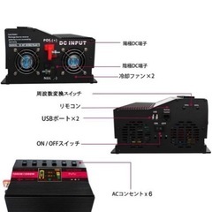VAGUO 12V24v 1000W パワーインバーター　キャンピングカー　サブバッテリー　車中泊　ポータブル電源　キャンプ　テント　電池　災害　防災の画像