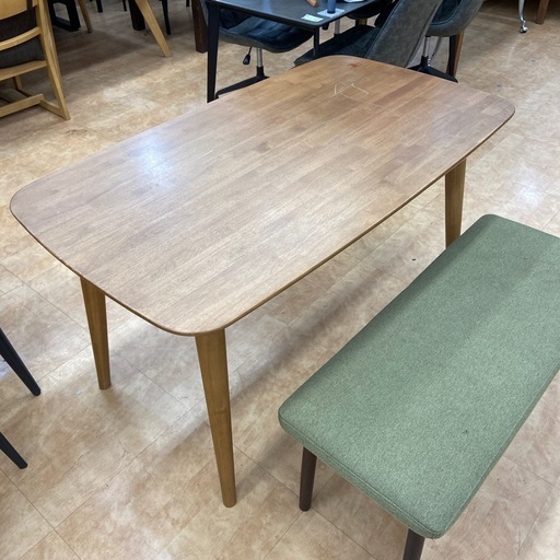 ニトリ　ベンチダイニング2点セット　ブラウン×グリーン