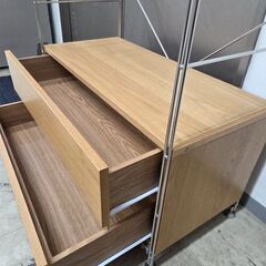 J8531【リユースのサカイ柏店】 ステンレスユニットシェルフ・オーク材・ワードローブセット 無印良品 クリーニング済　参考価格39,900円の画像