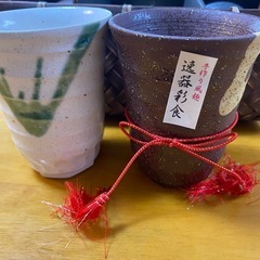 三洋陶器　龍峰窯　逸器彩色6個セット　湯呑み　ビアグラス　かご入りの画像