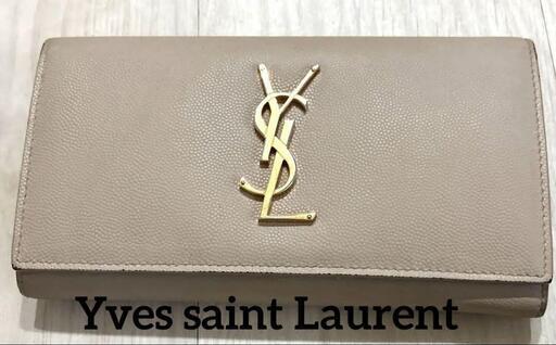 イヴ・サンローランYSL ベージュ ロゴ付き長財布 イヴ・サンローランYSL ベージュ ロゴ付き長財布