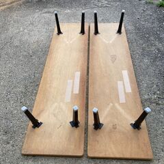 【中古/長期保管品/引取り限定】■折りたたみ式長テーブル 2枚セットB■W180㎝×D45㎝×H30cm■の画像