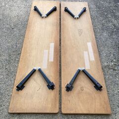 【中古/長期保管品/引取り限定】■折りたたみ式長テーブル 2枚セットB■W180㎝×D45㎝×H30cm■の画像