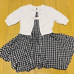 美品　ギンガムチェック半袖切替ワンピース　150の画像