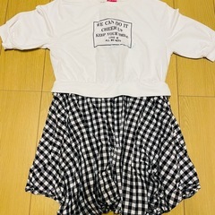 美品　ギンガムチェック半袖切替ワンピース　150の画像