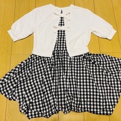 美品　ギンガムチェック半袖切替ワンピース　150の画像