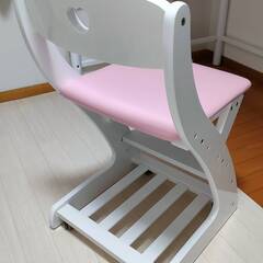 学習チェア キッズチェア デスクチェアー　ホワイトグロス/ピンク 学習机用 学習椅子 木製イス キャスター付 レザータイプ PVC 座面調節 高さ調整 の画像