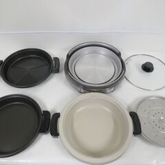 ZOJIRUSHI 象印 グリル鍋 グリルなべ ごちそう3枚 EP-RS55 2010年製 土鍋 平面プレート 溝つき焼き肉プレート 蒸しプレートの画像
