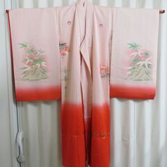 子ども用 女児用 着物 ＆ 長襦袢 セット 赤系 鶴と梅柄 七五三 身丈98cm の画像