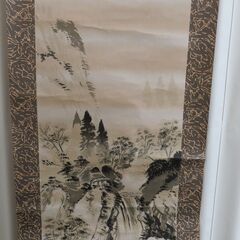 掛け軸 掛軸 青峯 山水画 幅51cm×全長175cm (画38cm×110cm) の画像