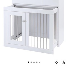 WHITE LIV 幅90キャビネット ホワイトフレンチシャビー収納付きスライド型ケージ ペットケージと上置き2つ の画像