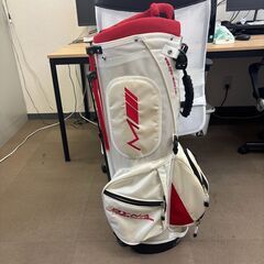 ワークスゴルフ M-WORKS 軽量スタンドキャディバッグ 9型 47インチ対応 5分割口枠 ホワイト×レッド 中古 ゴルフバッグの画像