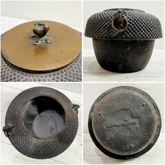 銅蓋茶釜付/銅壺/火鉢道具/無銘/あられ切合釜/酒燗器/古道具/燗銅壺/茶道具/レトロ/ビンテージ/アンティーク/E0ES0117の画像
