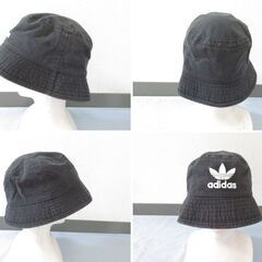 ( M-681 )adidas アディダス バケットハット 帽子 ブラック 黒 ロゴ刺しゅう コットン１００％ 中古の画像