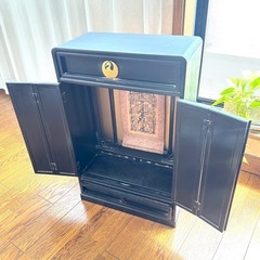 創価学会 小型 仏壇 黒 数珠 御本尊 日達上人 掛け軸 3点セットの画像