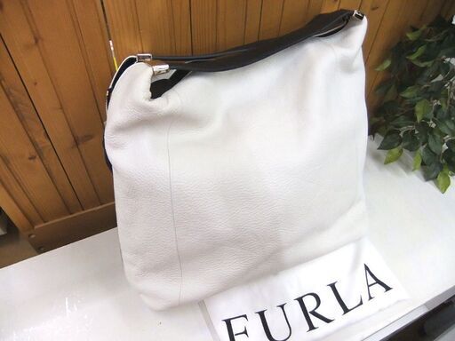 本物 フルラ ソフトレザー 2WAYバッグ ホワイト 保存袋付き USED FURLA