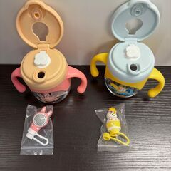 ストロー付き　子供用水筒　イエロー＆ピンク各１個の画像
