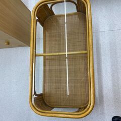 店頭引き渡し 中古 籐 ラタン ローテーブル ガラス 家具 アンティーク の画像