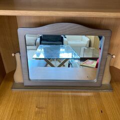 店頭引き渡し 中古 卓上ミラー 鏡 アンティーク 木製 の画像