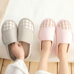 介護シューズ リハビリ 入院 スリッパ 出産 ルームシューズ ベージュ　Lの画像